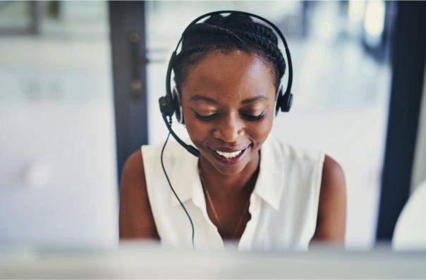 customer service associate with headphones